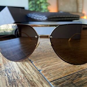 Bottega Veneta Gold Frame Brown Lens Aviator Sunglasses